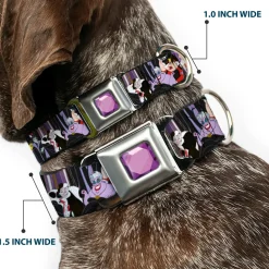 Princess Gem CLOSE-UP Full Color Purple Seatbelt Buckle Collar - 5-Disney Villains Stacked