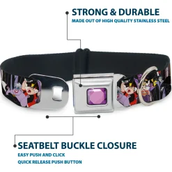 Princess Gem CLOSE-UP Full Color Purple Seatbelt Buckle Collar - 5-Disney Villains Stacked