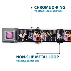 Princess Gem CLOSE-UP Full Color Purple Seatbelt Buckle Collar - 5-Disney Villains Stacked