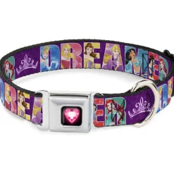 Princess Gem Heart Full Color Black/Pink Seatbelt Buckle Collar - Disney DREAMER 7-Sparkling Princesses/Tiara Purple/White