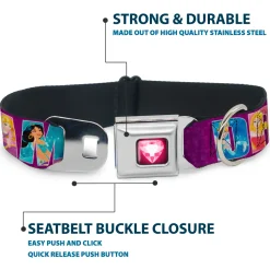 Princess Gem Heart Full Color Black/Pink Seatbelt Buckle Collar - Disney DREAMER 7-Sparkling Princesses/Tiara Purple/White