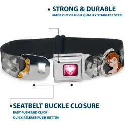 Princess Gem Heart Full Color Black/Pink Seatbelt Buckle Collar - Princess Pose/Princess & Prince Scene Grays/Multi Color