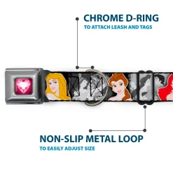 Princess Gem Heart Full Color Black/Pink Seatbelt Buckle Collar - Princess Pose/Princess & Prince Scene Grays/Multi Color