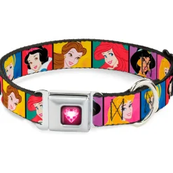 Princess Gem Heart Full Color Black Pink Seatbelt Buckle Collar - Disney Princess Blocks