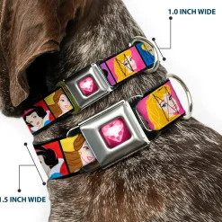 Princess Gem Heart Full Color Black Pink Seatbelt Buckle Collar - Disney Princess Blocks