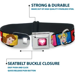 Princess Gem Heart Full Color Black Pink Seatbelt Buckle Collar - Disney Princess Blocks