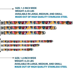 Princess Jewels Full Color Black Multi Color Seatbelt Buckle Collar - Disney Princess Poses/Castle Silhouettes Purples/Multi Color