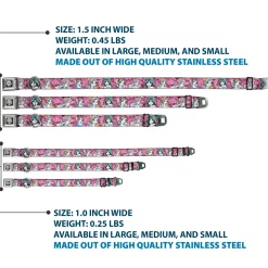 Princess Rose Full Color Grays/White/Black Seatbelt Buckle Collar - Princess Sketch Poses/Floral Collage Pinks/Grays