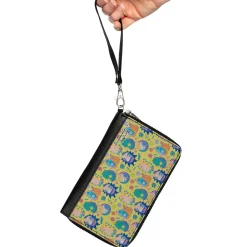 PU Zip Around Wallet Rectangle - Rick and Morty Smith Family Faces and Cells Collage Yellow