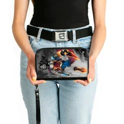 PU Zip Around Wallet Rectangle - Wonder Woman 75th Anniversary Comic Book Cover Standing Pose Grays/Full Color