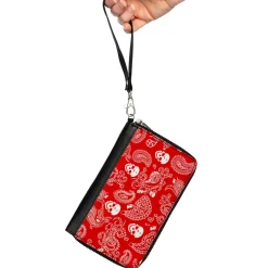 PU Zip Around Wallet Rectangle - Bandana/Skulls Red/White