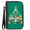 PU Zip Around Wallet Rectangle - Peanuts Holiday Christmas Tree Group Pose Greens