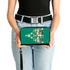 PU Zip Around Wallet Rectangle - Peanuts Holiday Christmas Tree Group Pose Greens