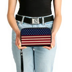 PU Zip Around Wallet Rectangle - American Flag Stripe