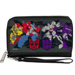 PU Zip Around Wallet Rectangle - Transformers Autobots Versus Decepticons Action Poses and Logos Grays/Black
