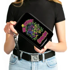 PU Zip Around Wallet Rectangle - Scooby-Doo Monsters Chasing Shaggy UH SCOOB! Pose Black/Multi Color