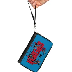 PU Zip Around Wallet Rectangle - SUPERMAN EST 1938 Action Poses and Text Blue/Red
