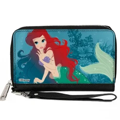 PU Zip Around Wallet Rectangle - The Little Mermaid Ariel Reef Pose Blues