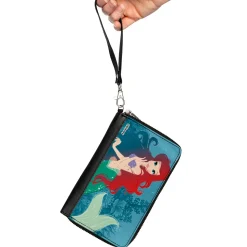 PU Zip Around Wallet Rectangle - The Little Mermaid Ariel Reef Pose Blues