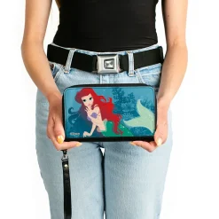PU Zip Around Wallet Rectangle - The Little Mermaid Ariel Reef Pose Blues