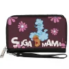 PU Zip Around Wallet Rectangle - The Proud Family SUGA MAMA and Puff Pose with Flowers Purple