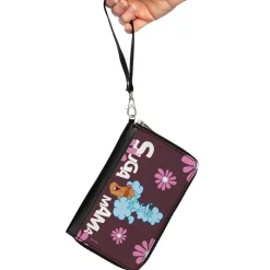 PU Zip Around Wallet Rectangle - The Proud Family SUGA MAMA and Puff Pose with Flowers Purple