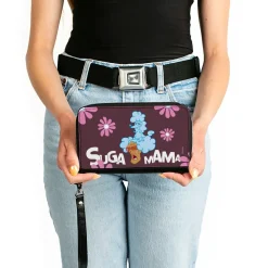 PU Zip Around Wallet Rectangle - The Proud Family SUGA MAMA and Puff Pose with Flowers Purple