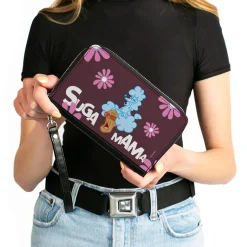 PU Zip Around Wallet Rectangle - The Proud Family SUGA MAMA and Puff Pose with Flowers Purple