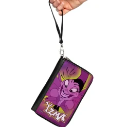 PU Zip Around Wallet Rectangle - YZMA Smiling Pose + Fish Icon Fuschias/Yellows