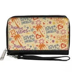 PU Zip Around Wallet Rectangle - Summer Harmony Collage Beige/Multi Color