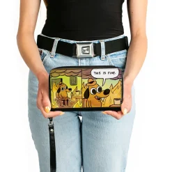 PU Zip Around Wallet Rectangle - THIS IS FINE Question Hound Cafe Fire Comic Strip Blocks