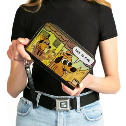 PU Zip Around Wallet Rectangle - THIS IS FINE Question Hound Cafe Fire Comic Strip Blocks