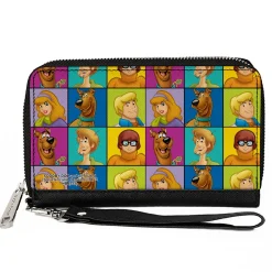 PU Zip Around Wallet Rectangle - Scooby Doo 5-Character Face Blocks Multi Color