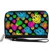 PU Zip Around Wallet Rectangle - Smiley Faces Melted Stacked Black Multi Neon