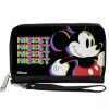 PU Zip Around Wallet Rectangle - MICKEY MOUSE Walking Pose and Pixel Text Black/Multi Neon