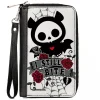 PU Zip Around Wallet Rectangle - Skelanimals Diego the Bat I STILL BITE Pose White/Gray/Black/Red