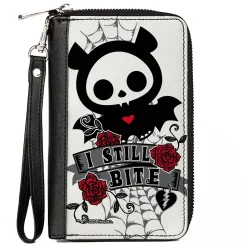 PU Zip Around Wallet Rectangle - Skelanimals Diego the Bat I STILL BITE Pose White/Gray/Black/Red