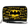 PU Zip Around Wallet Rectangle - Batman Bat Signal Stacked and Centered Yellow/Black