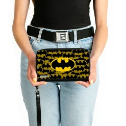 PU Zip Around Wallet Rectangle - Batman Bat Signal Stacked and Centered Yellow/Black