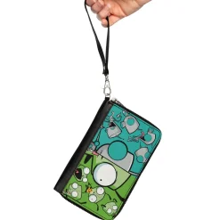 PU Zip Around Wallet Rectangle - Invader Zim GIR Split Close-Up and Poses Blue/Green