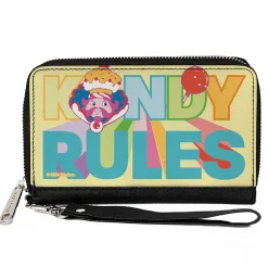 PU Zip Around Wallet Rectangle - Candy Land KANDY RULES King Kandy Face Yellow/Multi Color