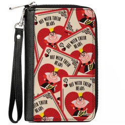 PU Zip Around Wallet Rectangle - Alice in Wonderland Queen of Hearts OFF WITH THEIR HEADS Cards Stacked