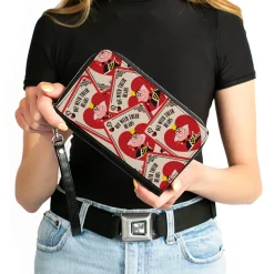 PU Zip Around Wallet Rectangle - Alice in Wonderland Queen of Hearts OFF WITH THEIR HEADS Cards Stacked