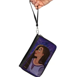 PU Zip Around Wallet Rectangle - Wish Asha Profile Pose and Star Sketch Galaxy Blues