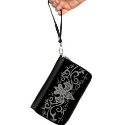 PU Zip Around Wallet Rectangle - Fleur-de-Lis w/Filigree Black/Gray