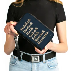 PU Zip Around Wallet Rectangle - Wish Asha's Friends the Teens Names Navy/Tans