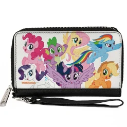 PU Zip Around Wallet Rectangle - My Little Pony Mane Six and Spike Action Poses Group White