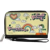 PU Zip Around Wallet Rectangle - Peanuts Snoopy Flying Ace and Woodstock GROOVY Quotes Collage Yellow
