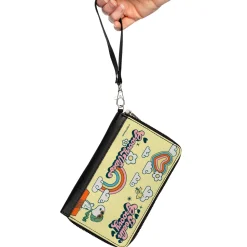 PU Zip Around Wallet Rectangle - Peanuts Snoopy Flying Ace and Woodstock GROOVY Quotes Collage Yellow