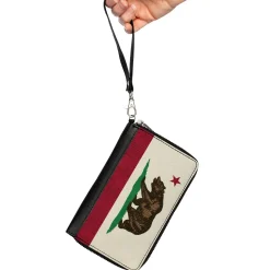 PU Zip Around Wallet Rectangle - California Flag Bear Weathered White